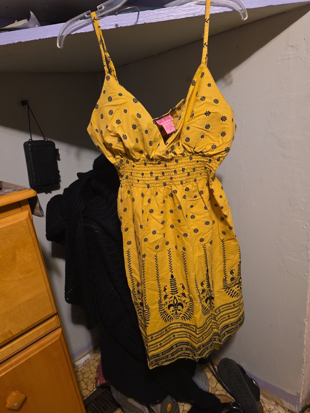 She's Cool Yellow Dress with Black Floral Print